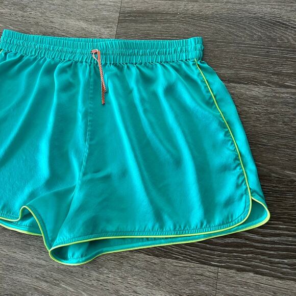 EUC DANNIJO Silk Neon Turquoise Boxing Shorts 100% Silk Sz Large Drawstring Teal - Picture 16 of 16